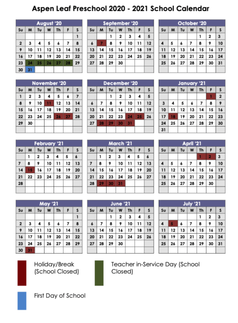 Calendar Aspen Leaf Preschool