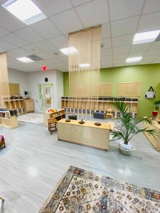 Photo of downtown preschool classroom, with preschool furniture and toys
